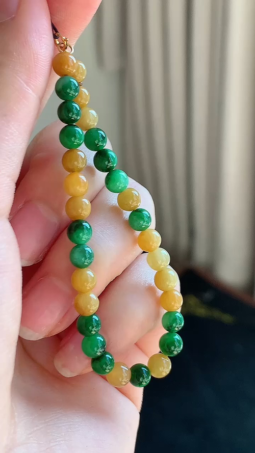 ️天然翡翠，黄加绿手串18k金 尺寸5 ba712