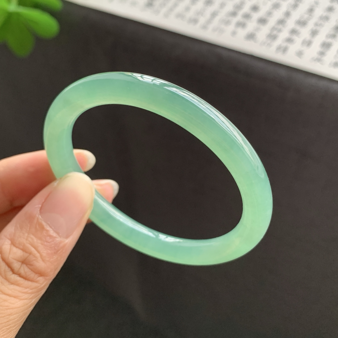 满绿小圆条贵妃翡翠手镯 52.6-46.6-7.6-7.4