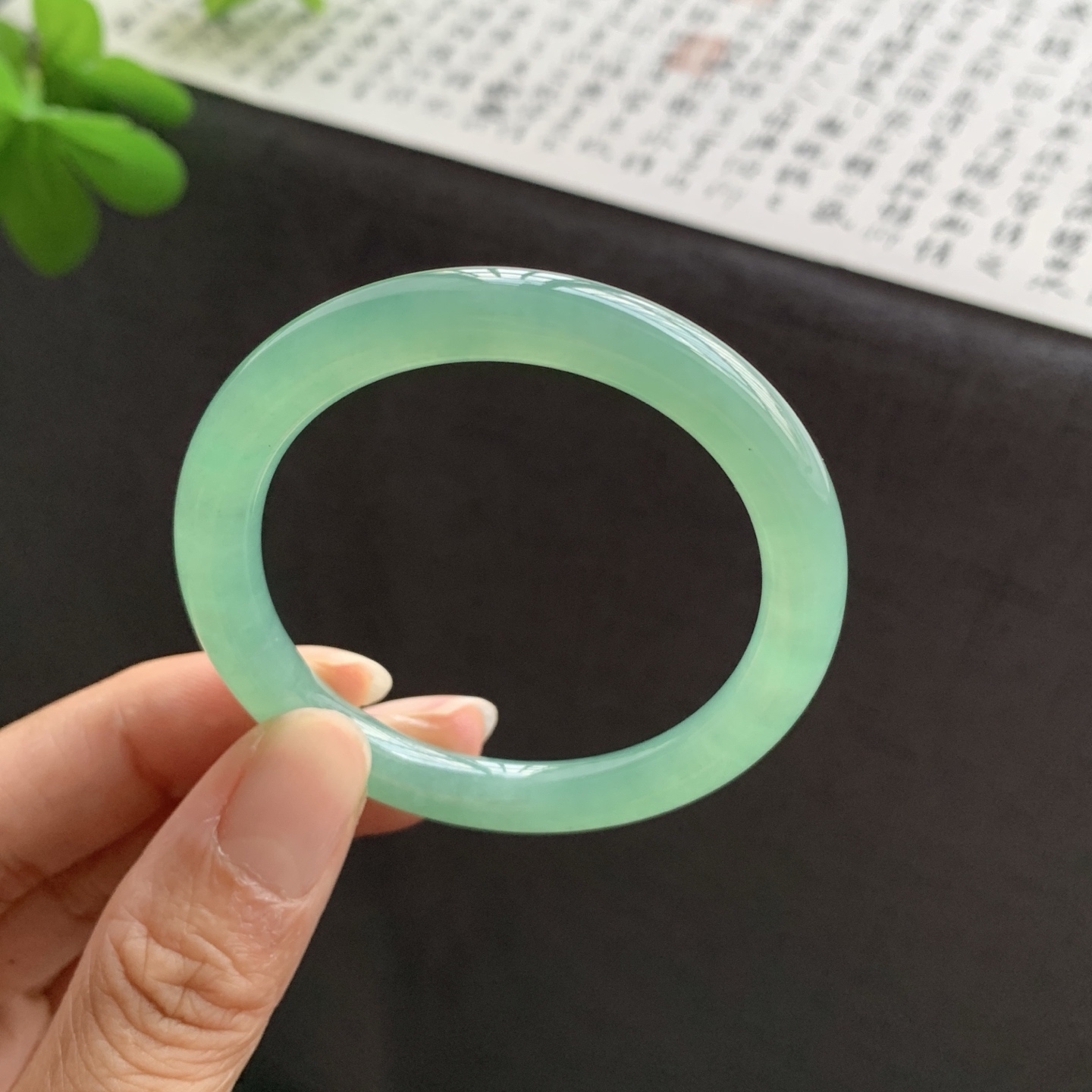 满绿小圆条贵妃翡翠手镯 52.6-46.6-7.6-7.4