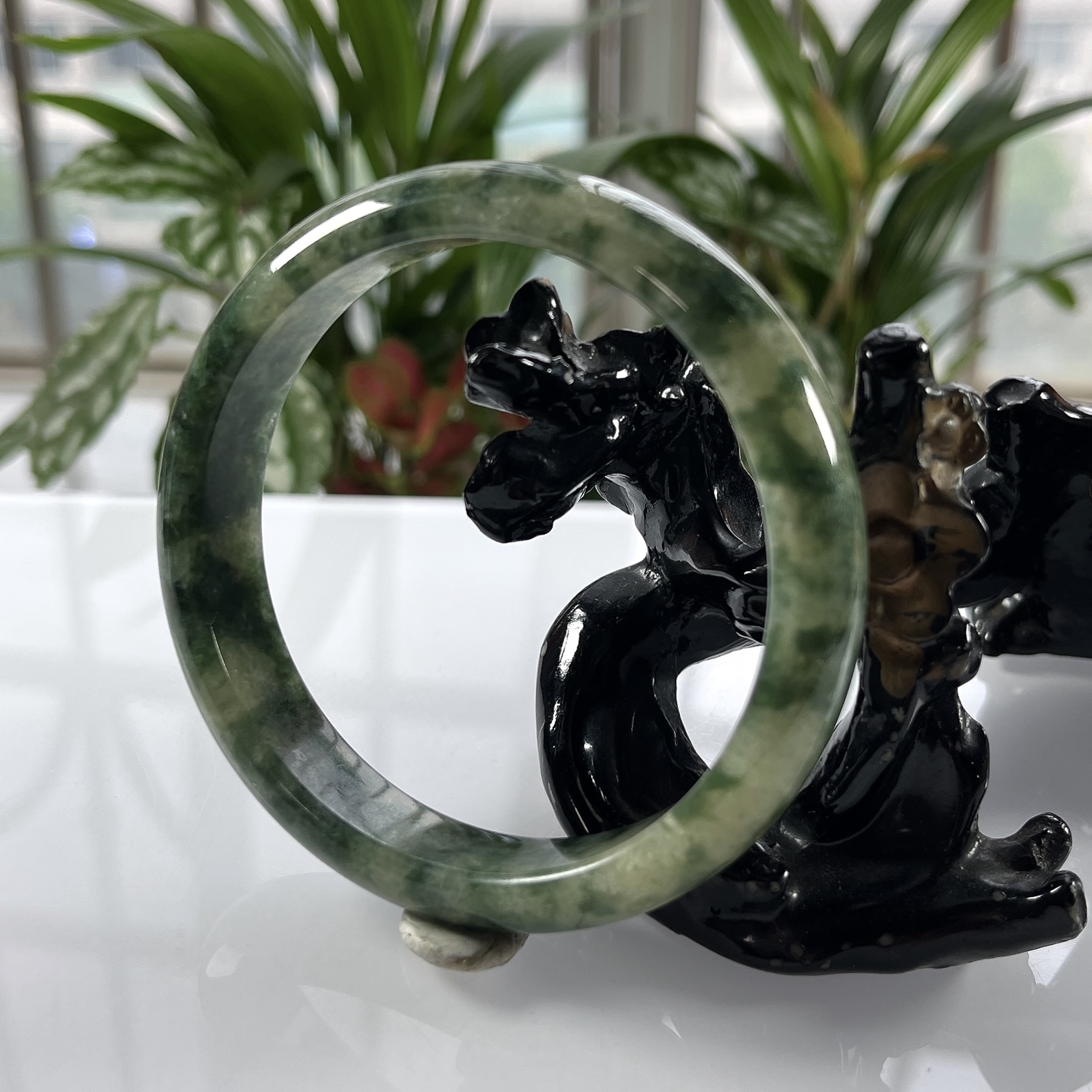 缅甸天然翡翠A货，60圈口冰糯种飘花正装手镯，尺寸59.8/13.3/7.2，重量：54.53g
