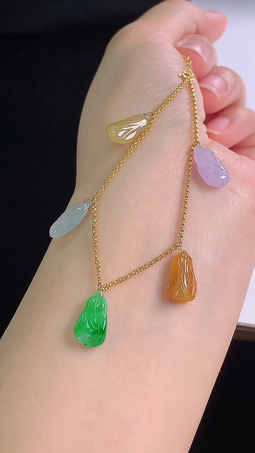 ️18K多彩白菜手链，尺寸:13.0-7.3-3.5mm 10