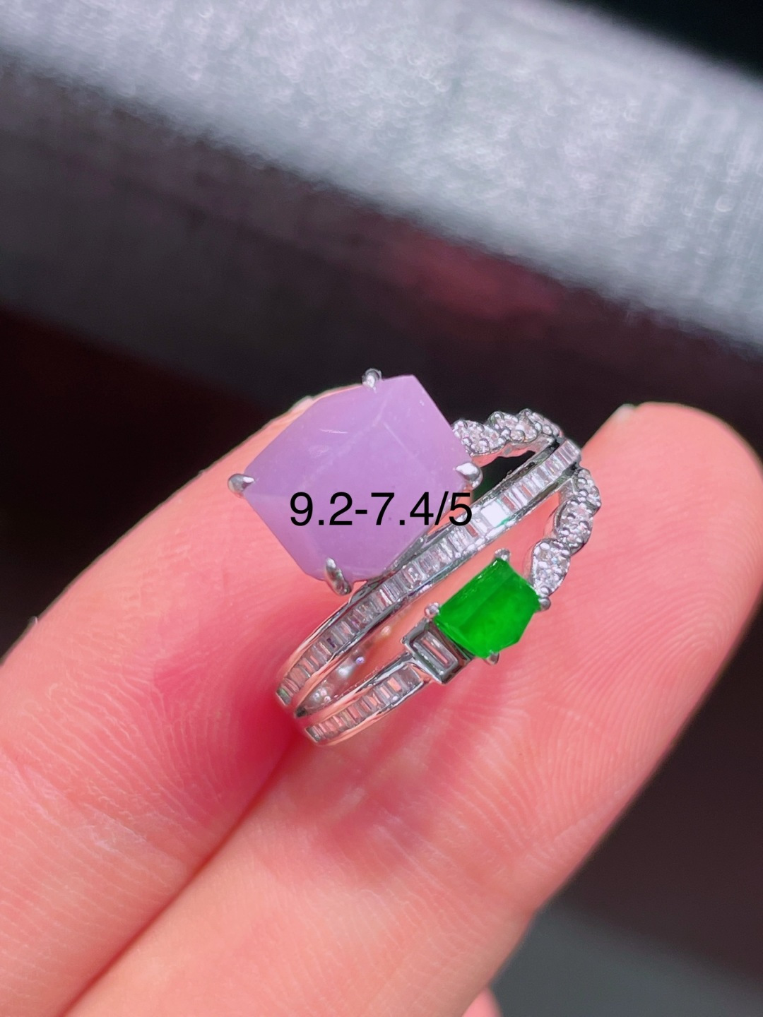 ️冰种绿紫戒指 晶莹剔透，新颖时尚，无裂，9.2-7.4