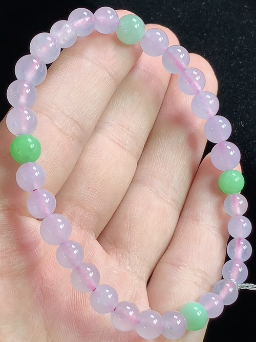 紫+绿冰双彩玉珠手串，尺寸5.5-7.0mm，Q13xtg