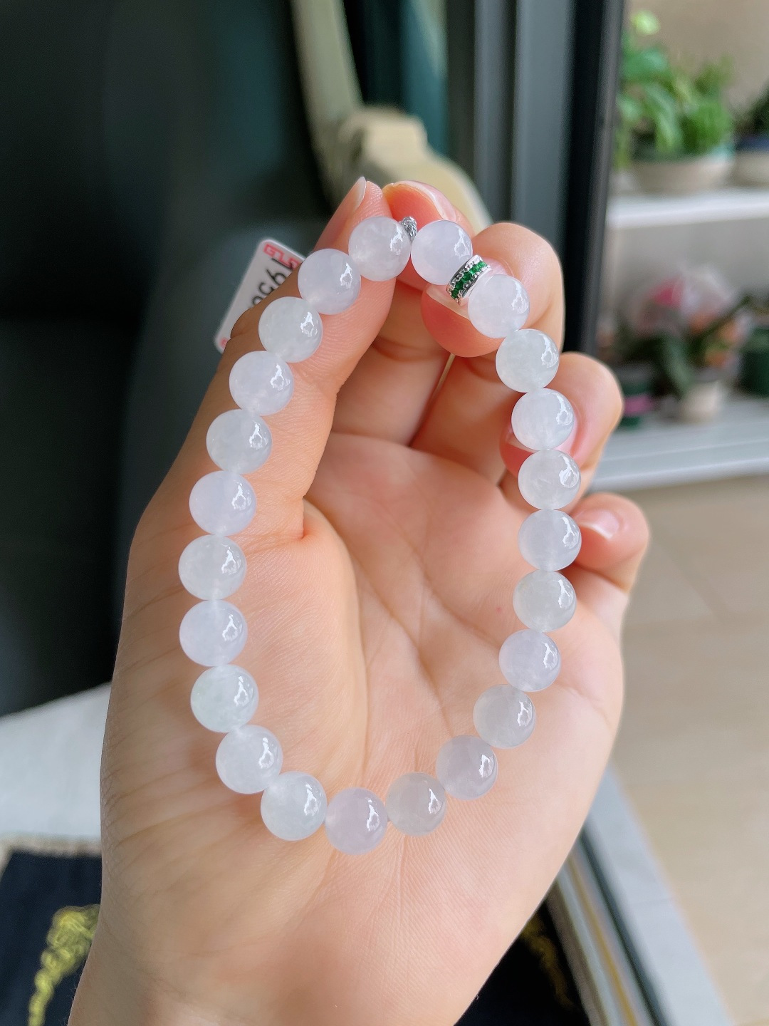 ️，缅甸天然翡翠A货，白冰手串，尺寸：7.8mm。【编4359】