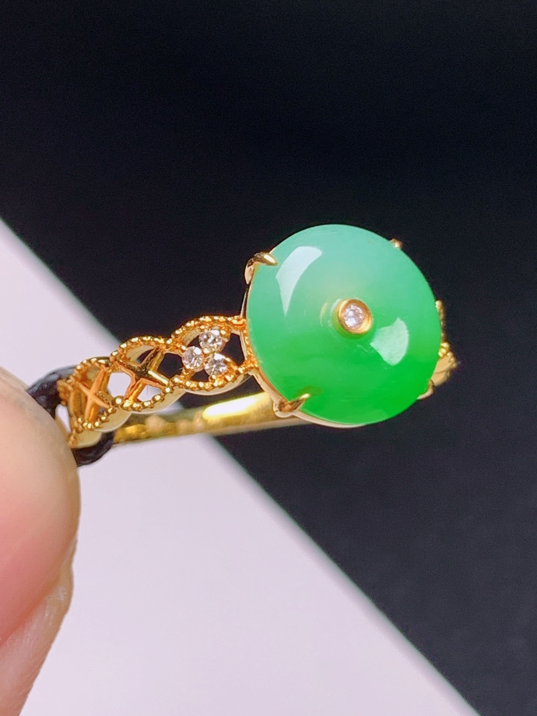 冰种绿平安扣戒指，料子温润清爽，18K黄金精工，简约大气 9007