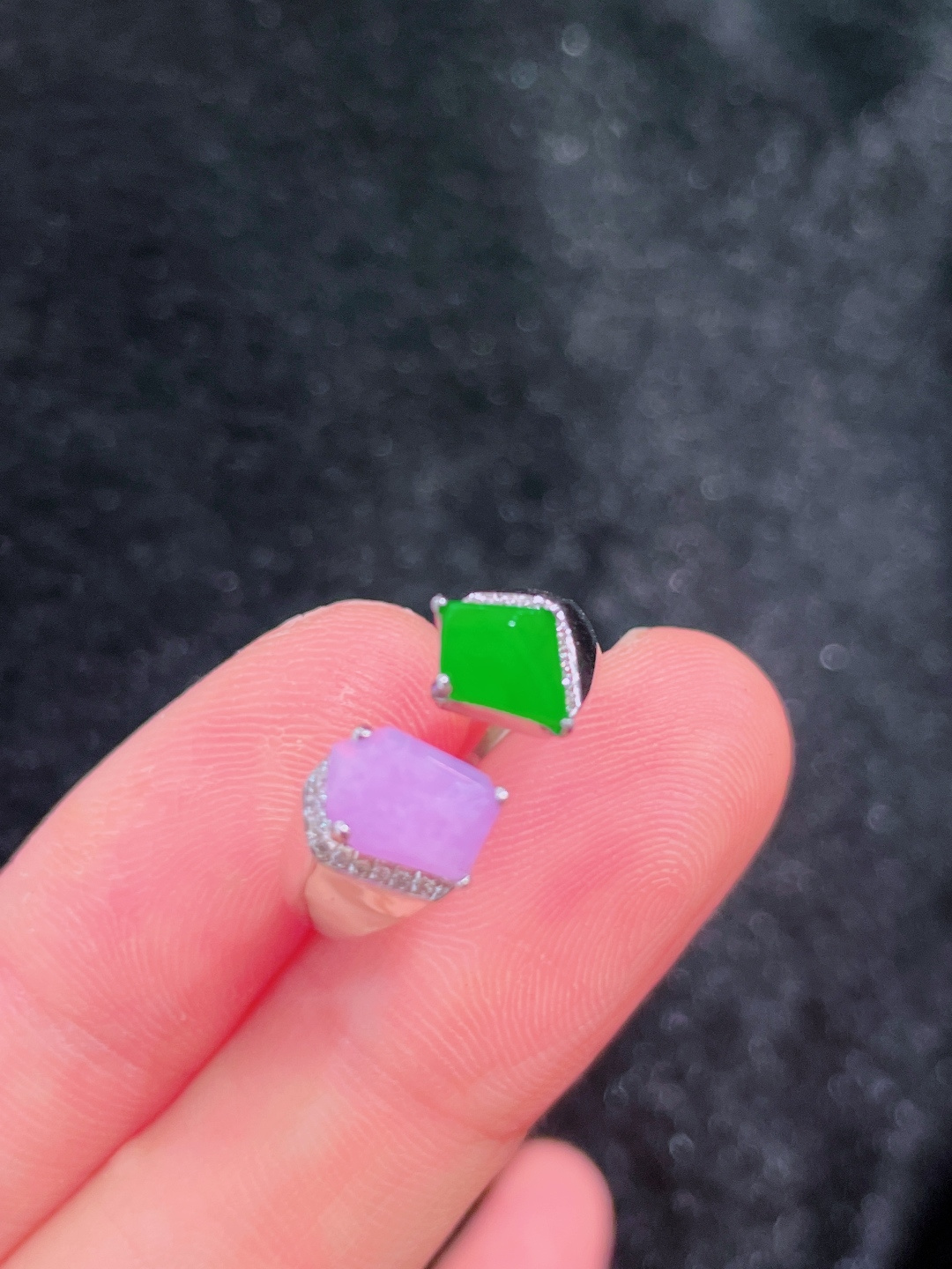 ️冰种绿紫戒指 晶莹剔透，新颖时尚，无裂，7.6-5.3-4
