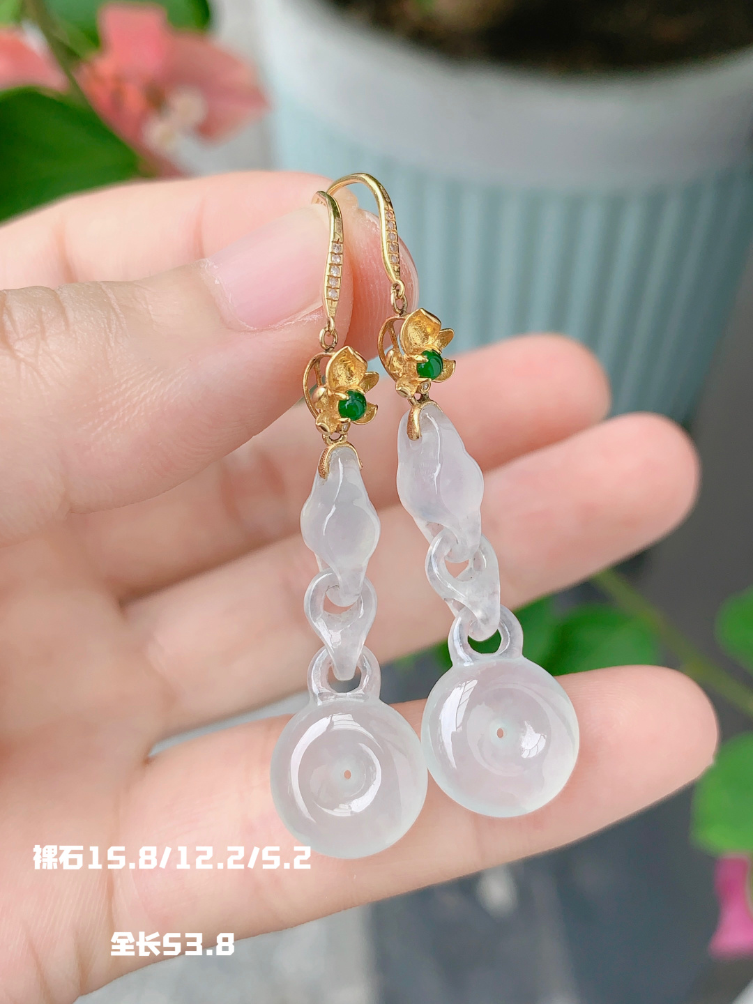 简单大方的一款冰种平安扣耳环水水润润，15.8-12.2-5.2