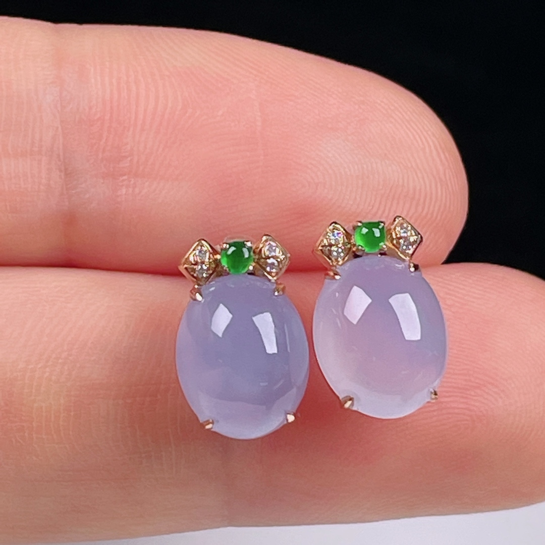 ️冰紫耳钉，老种起光，细底通透，尺寸：12.2/8/5.2mm0714