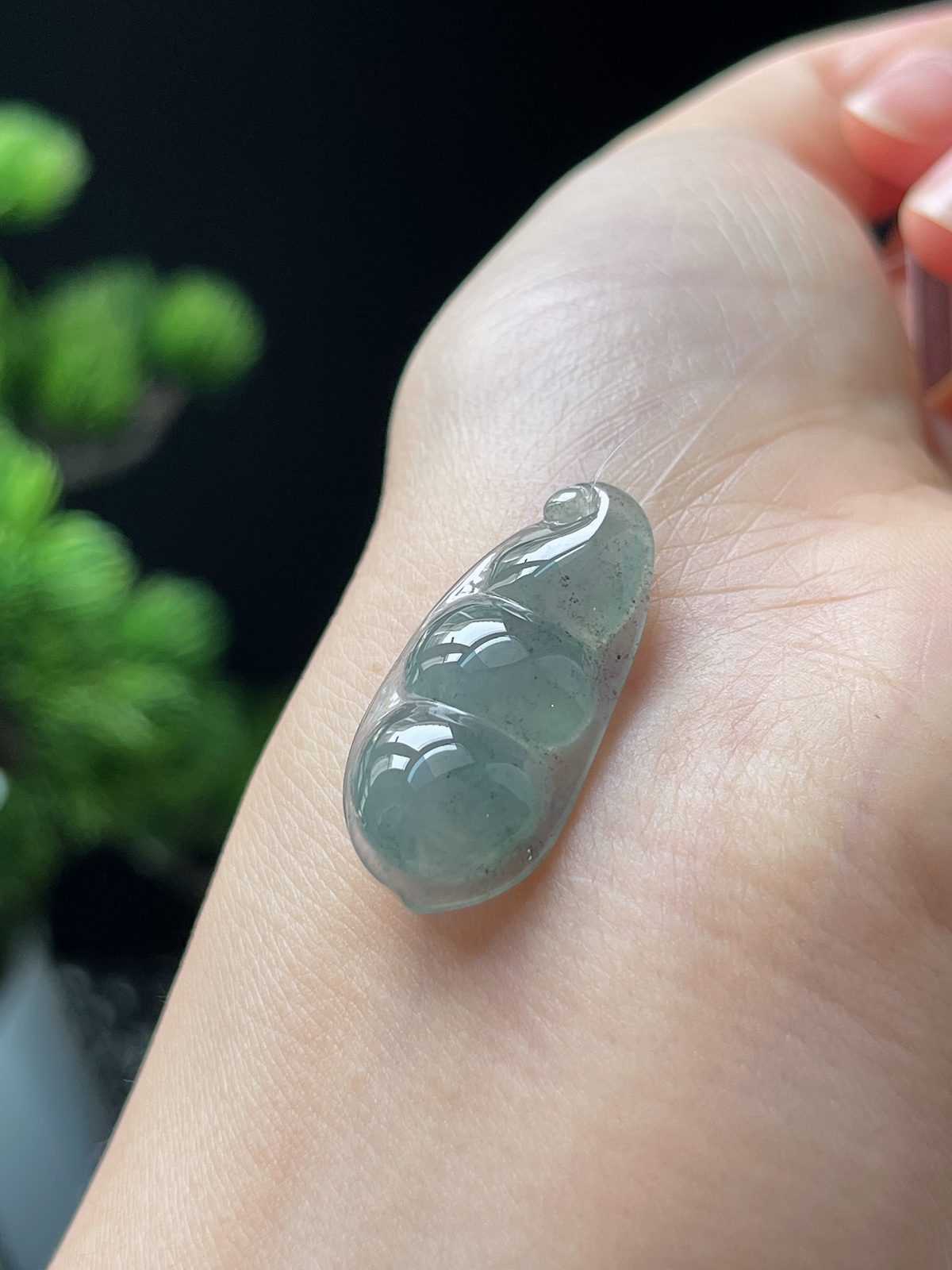 翡翠冰糯种淡蓝色福豆