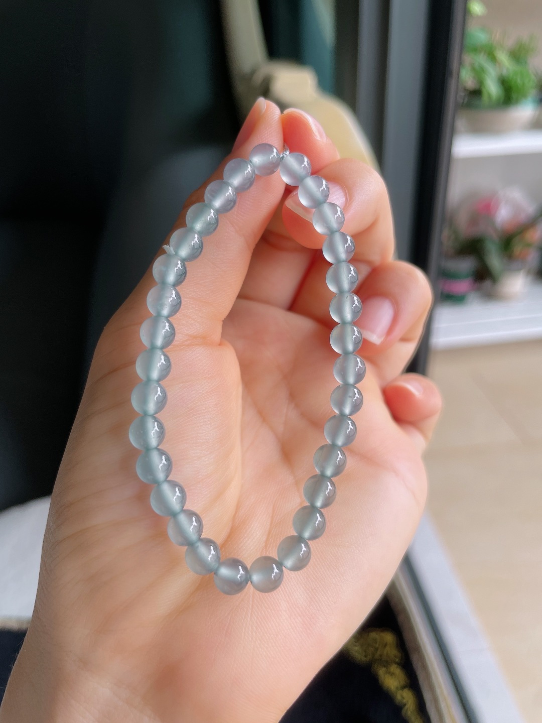 ️天然翡翠A货，冰种天空蓝手串，尺寸：5.8mm。【编3352】