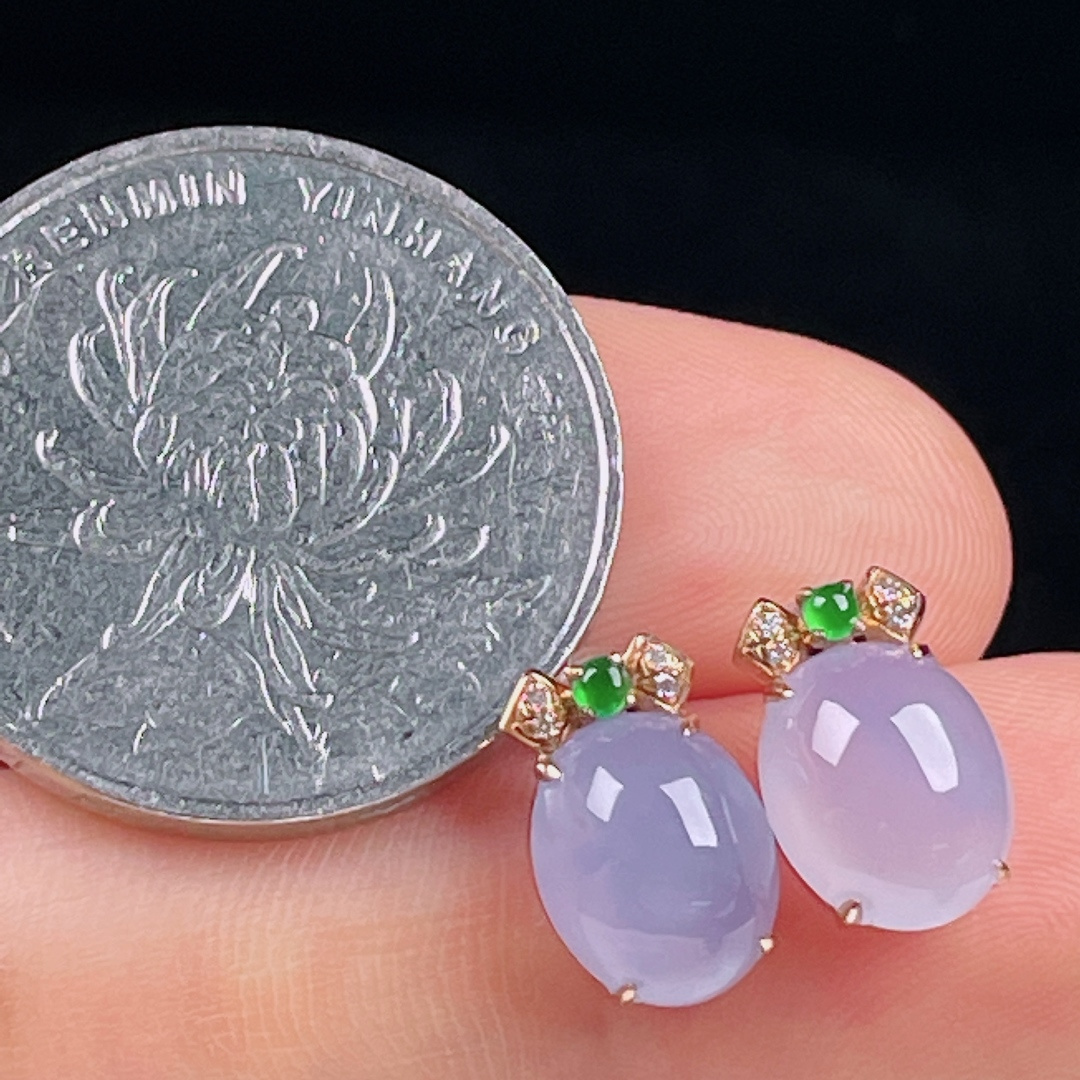 ️冰紫耳钉，老种起光，细底通透，尺寸：12.2/8/5.2mm0714