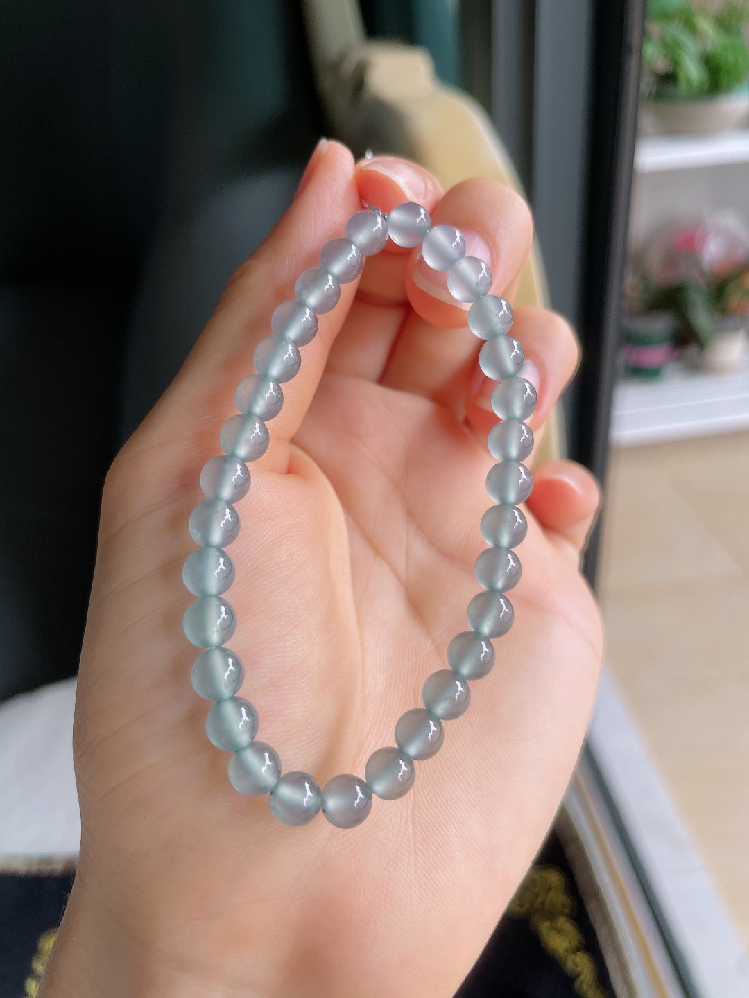 ️天然翡翠A货，冰种天空蓝手串，尺寸：5.8mm。【编3352】