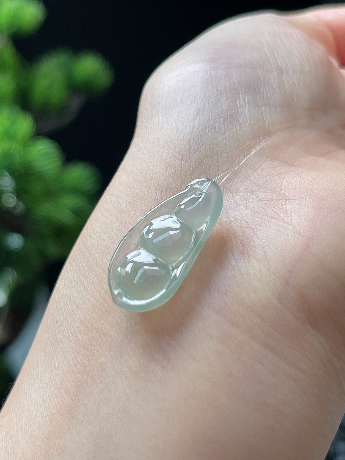 翡翠冰糯种淡绿色福豆