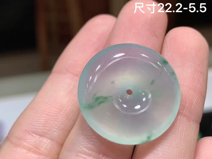 冰飘花平安扣 老坑冰透 种老水足 水润光泽 性比高 无裂 尺寸看图 22.2-5.5