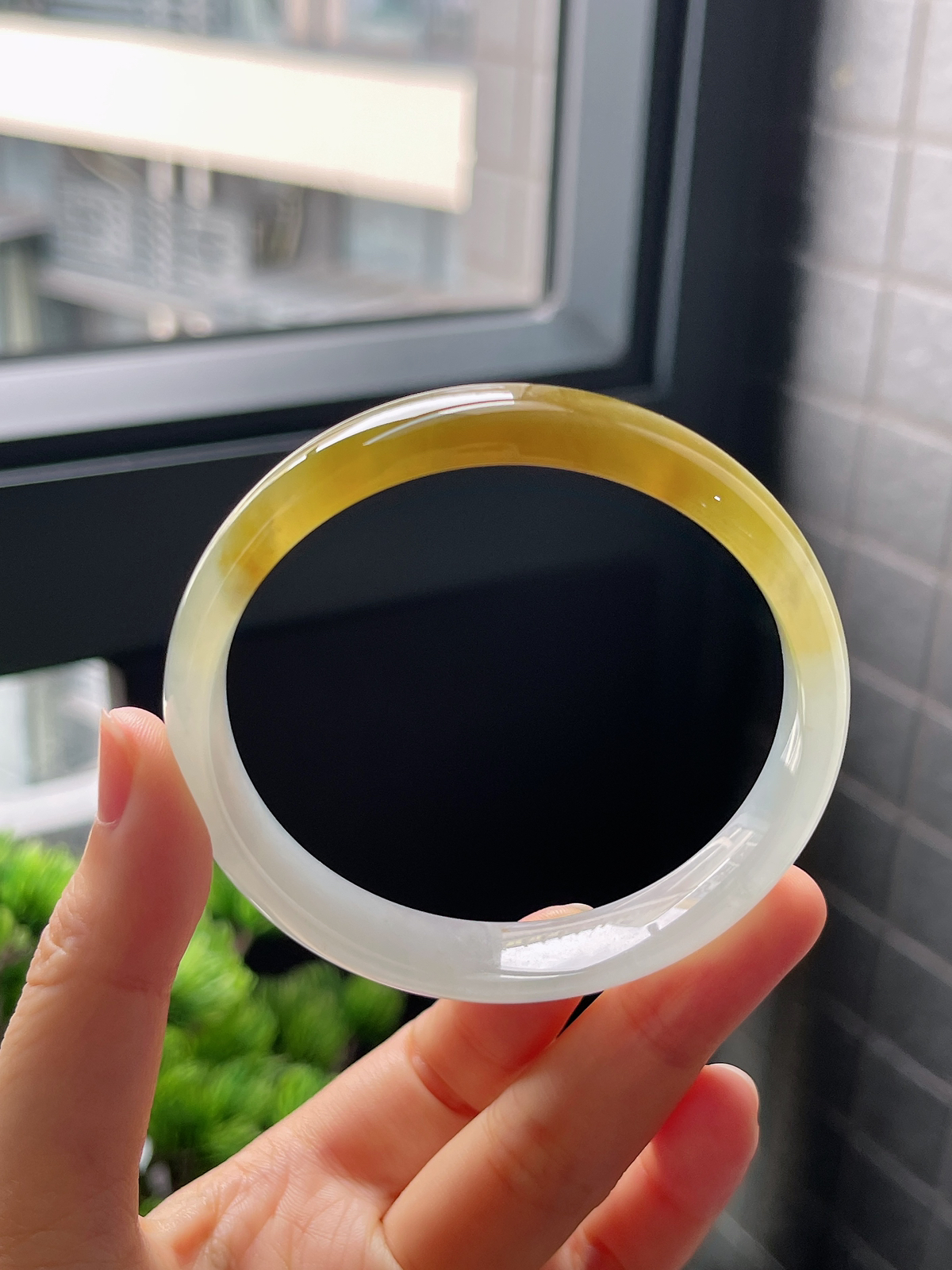 圈口58.8，冰糯种黄翡翡翠正圈手镯