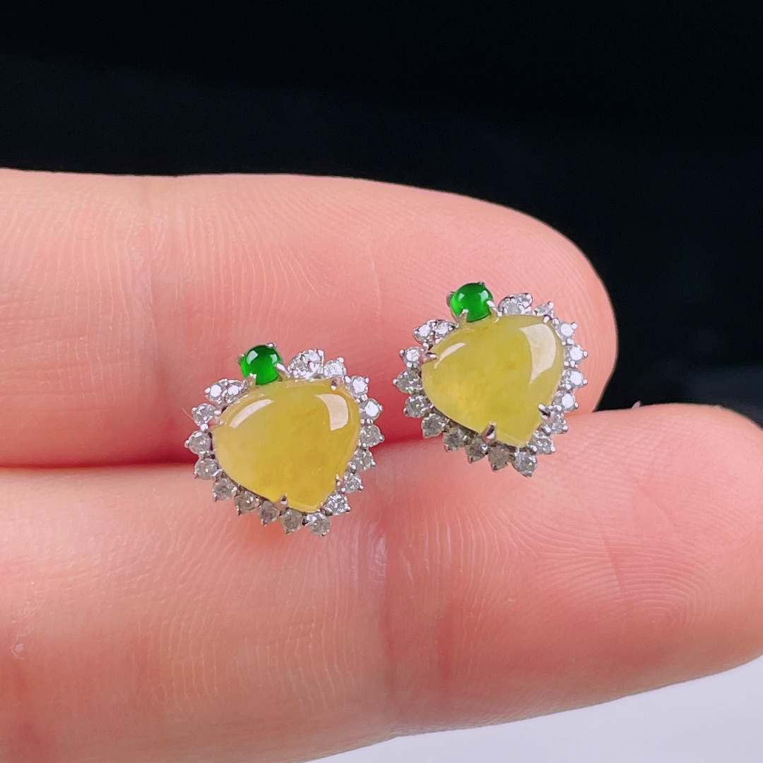 ️冰黄耳钉，老种起光，细底通透，尺寸：裸石7/7.7/2.4mm0714