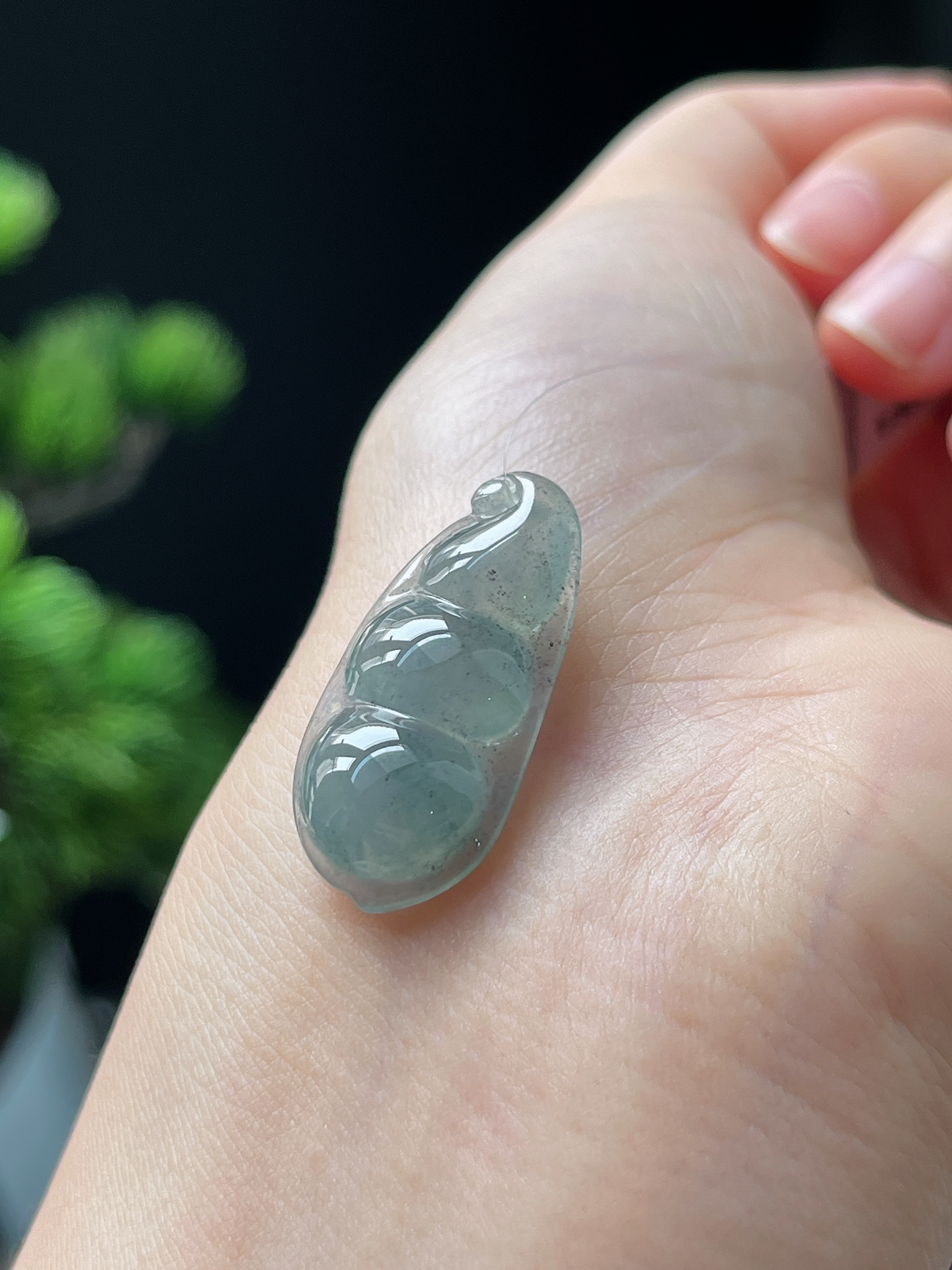翡翠冰糯种淡蓝色福豆