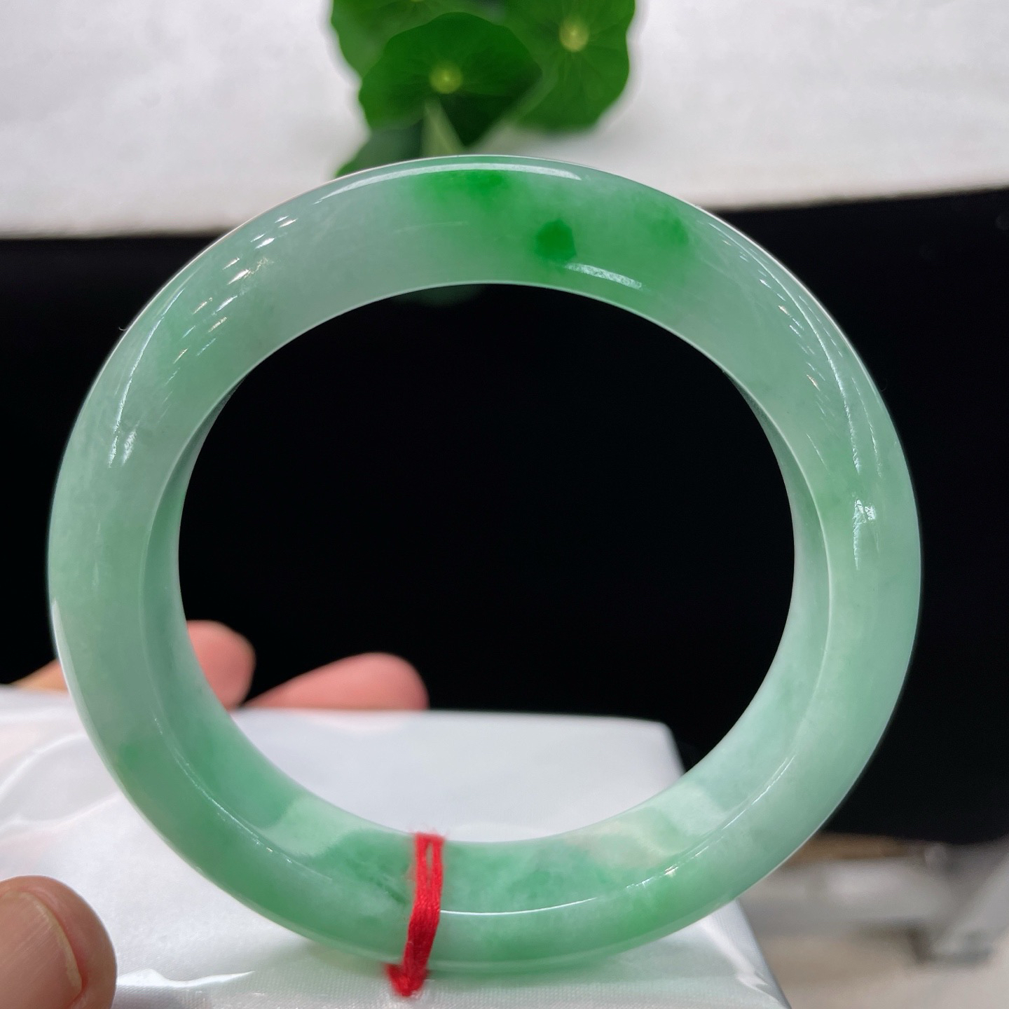 圈口61/13.5/9.8，飘绿正圈，清润透润，飘翠灵动鲜活，莹光内敛柔和。