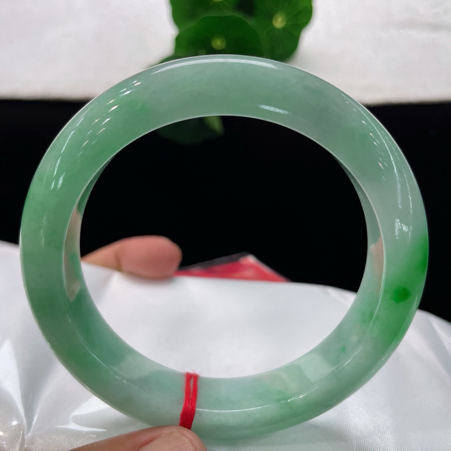 圈口61/13.5/9.8，飘绿正圈，清润透润，飘翠灵动鲜活，莹光内敛柔和。