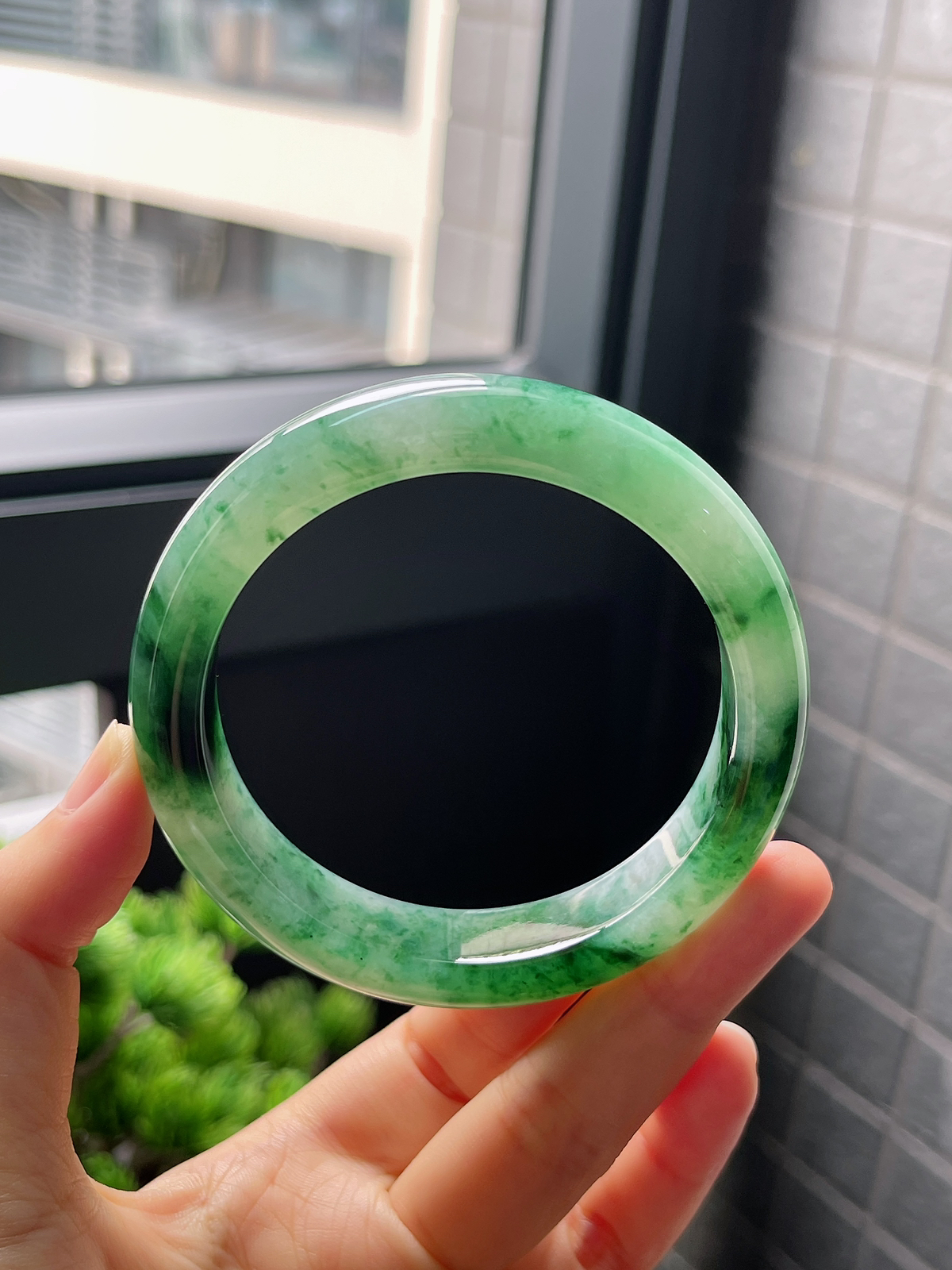 圈口58.4，冰糯种飘花翡翠正圈手镯