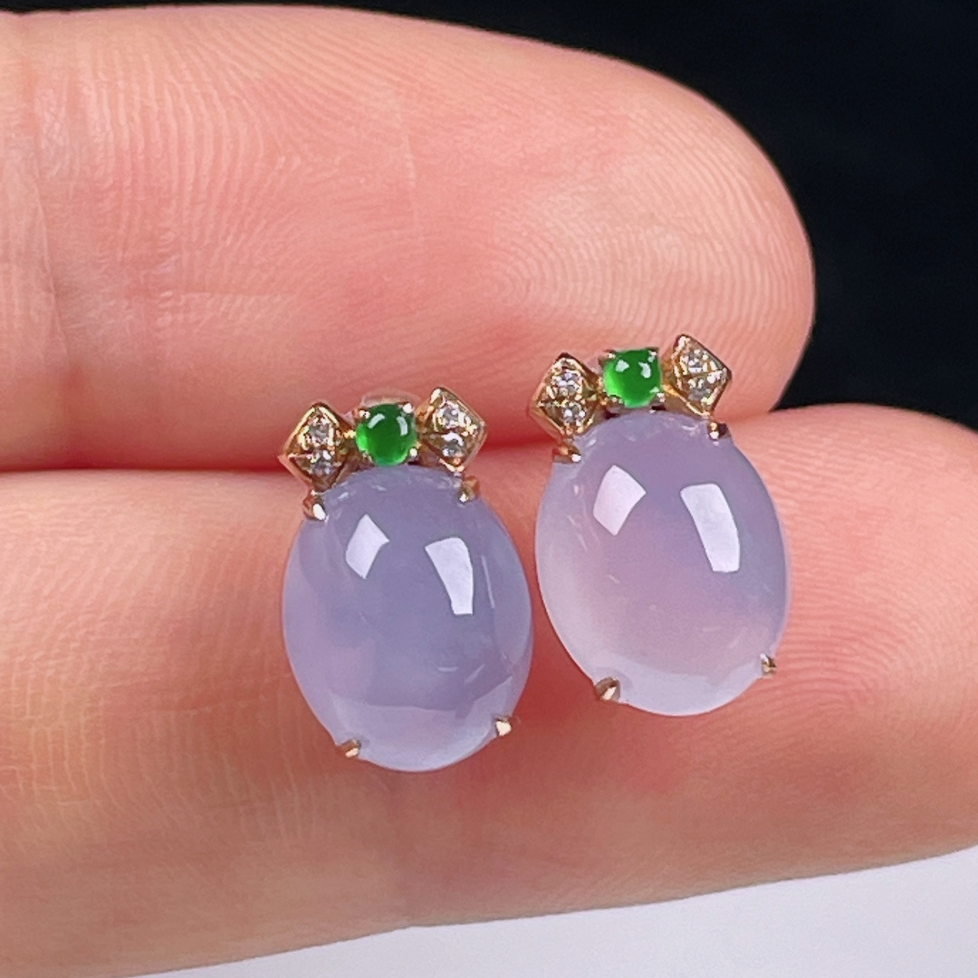 ️冰紫耳钉，老种起光，细底通透，尺寸：12.2/8/5.2mm0714