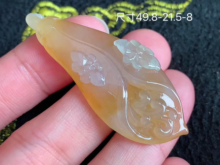冰黄翡玉兰花 老坑冰透 种老水足 水润光泽 性比高 无裂 尺寸看图