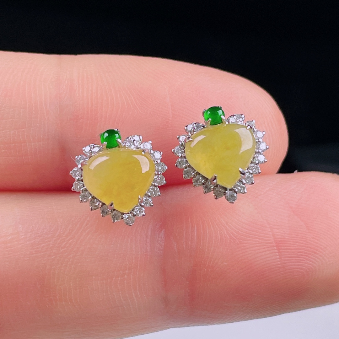️冰黄耳钉，老种起光，细底通透，尺寸：裸石7/7.7/2.4mm0714