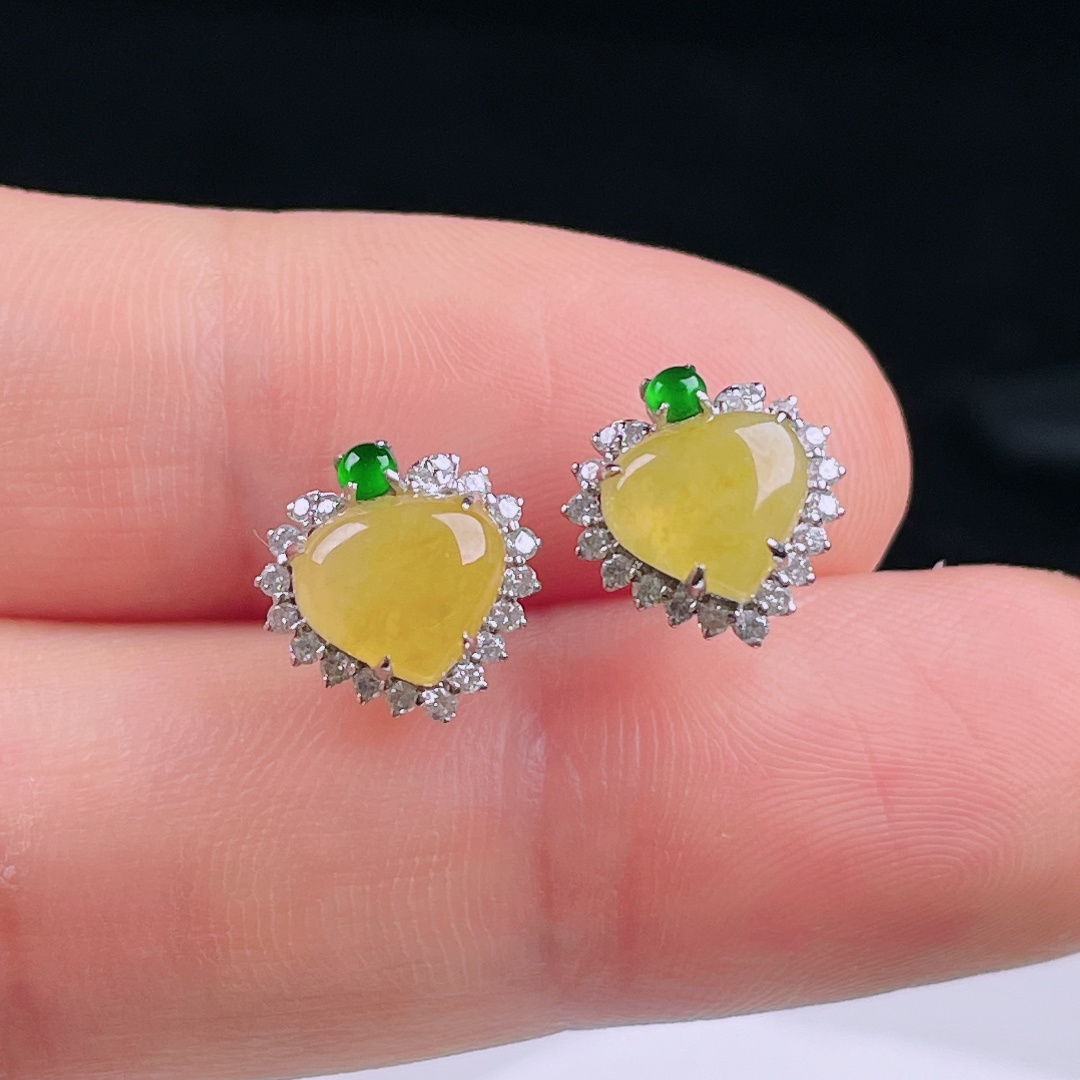 ️冰黄耳钉，老种起光，细底通透，尺寸：裸石7/7.7/2.4mm0714