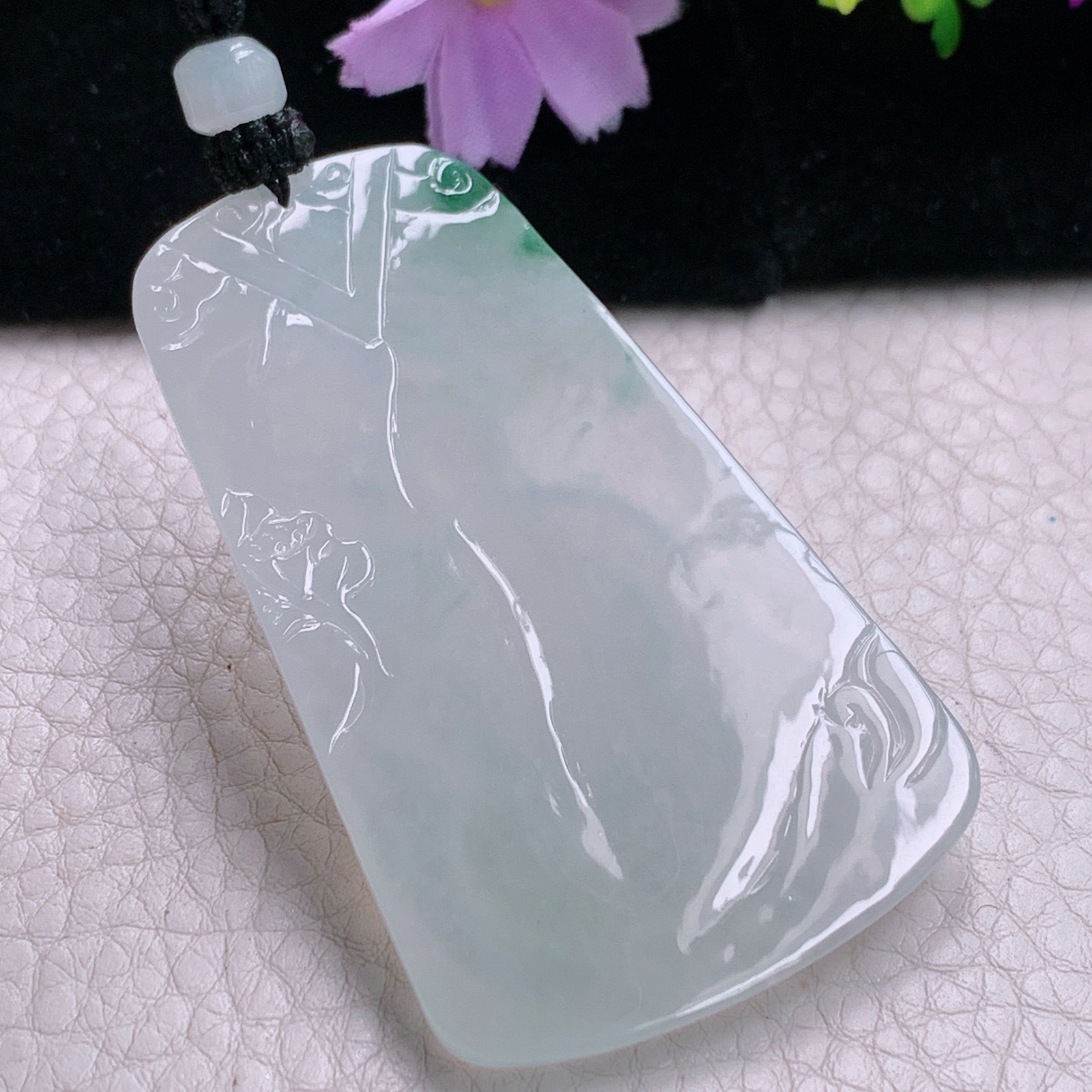 Cys实拍66*39.6*7天然缅甸翡翠飘花大势至观音菩萨玉坠