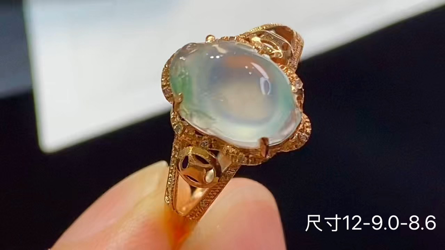 ️18k金+钻玻璃种貔貅戒指，无裂，12-9.0-8.6