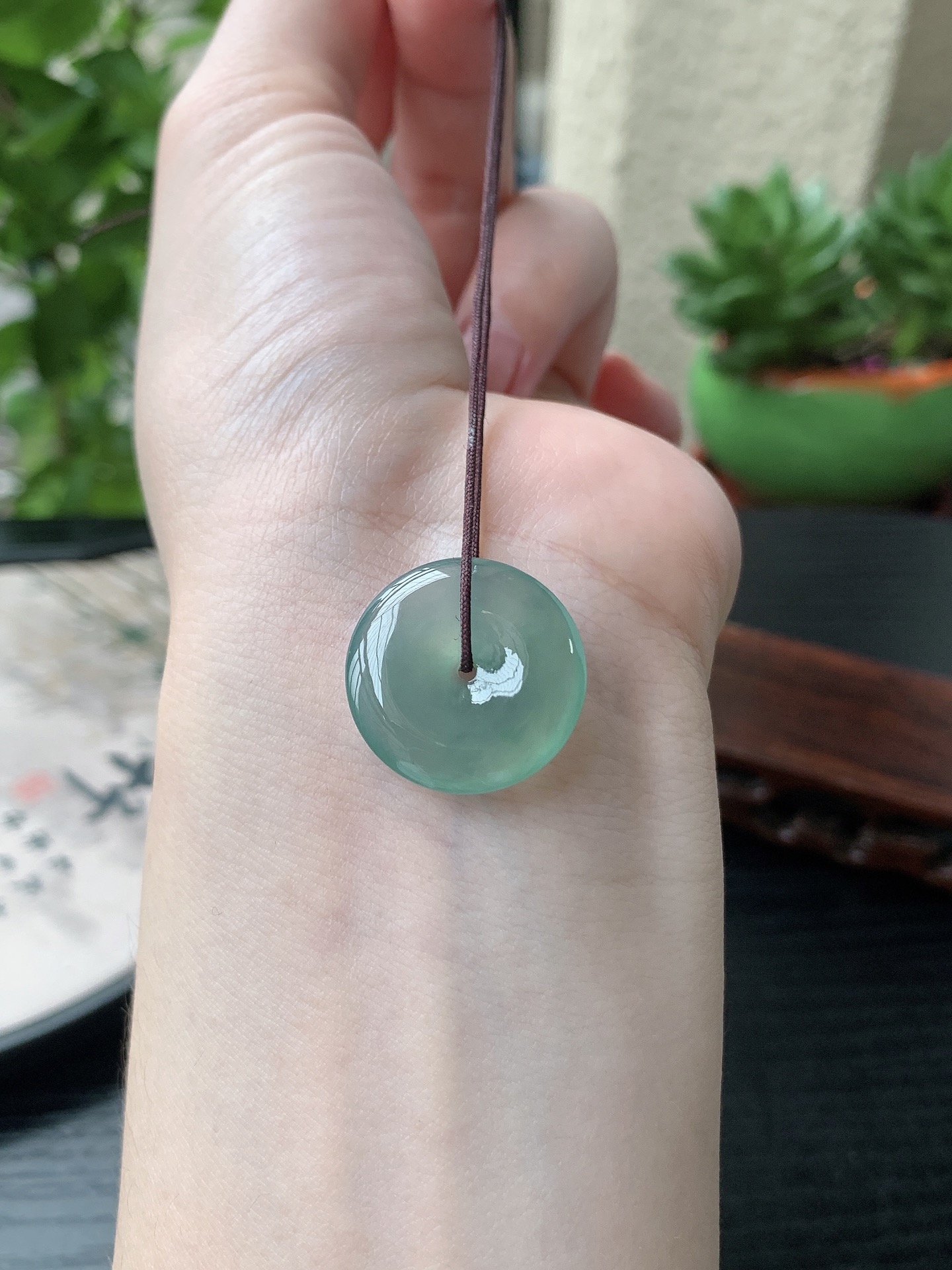 老坑冰种胶感晴水绿平安扣吊坠 裸石尺寸:20.8-3.9mm