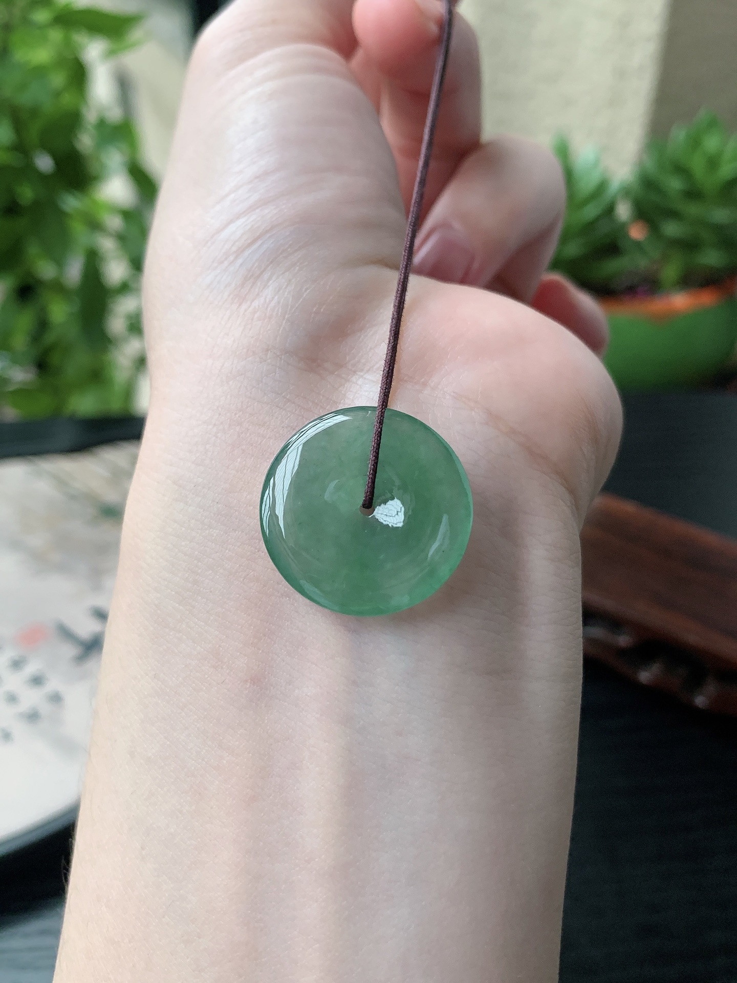 老坑冰种胶感飘绿平安扣吊坠 裸石尺寸:22.3-4mm