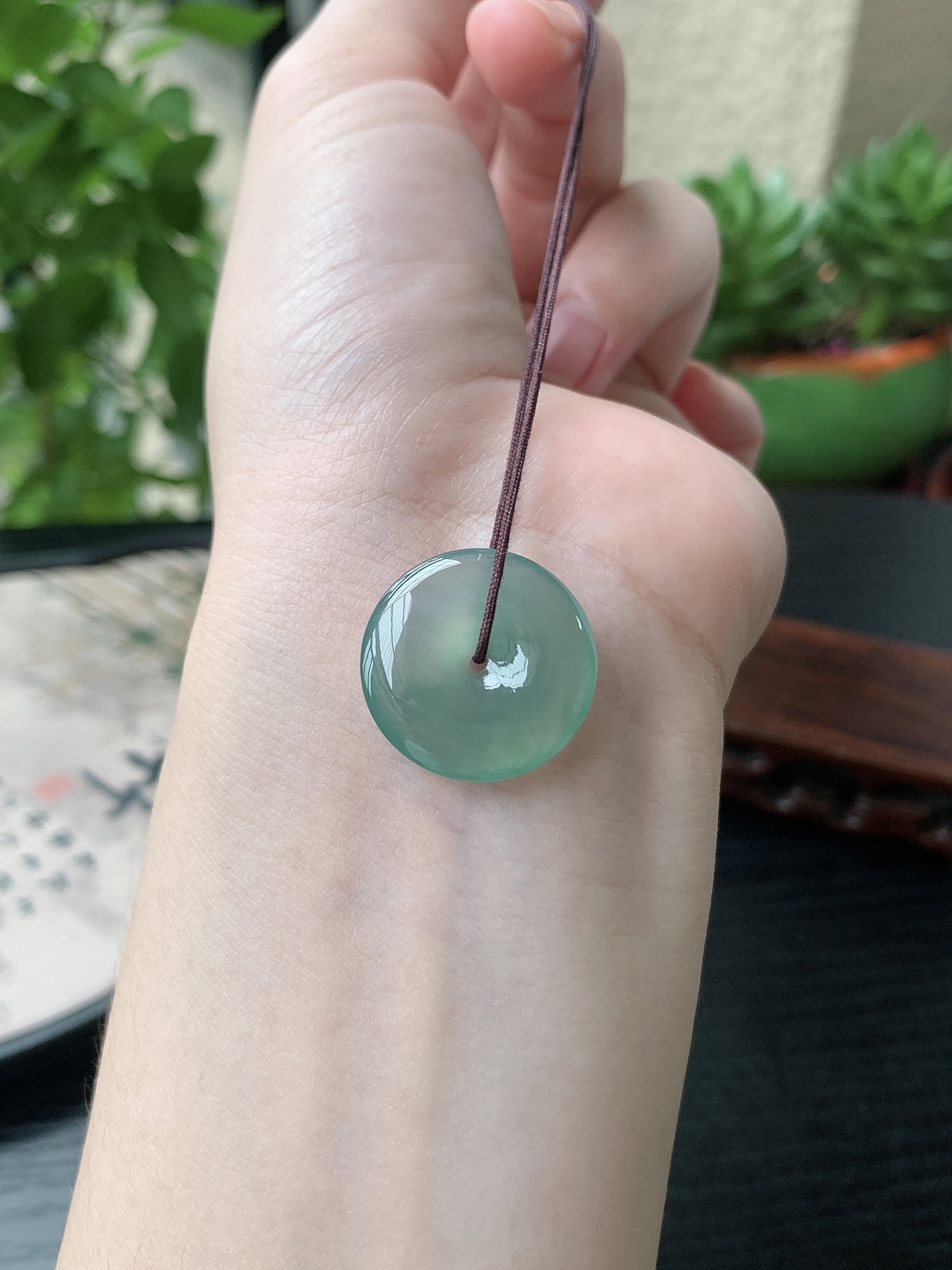 老坑冰种胶感晴水绿平安扣吊坠 裸石尺寸:20.8-3.9mm