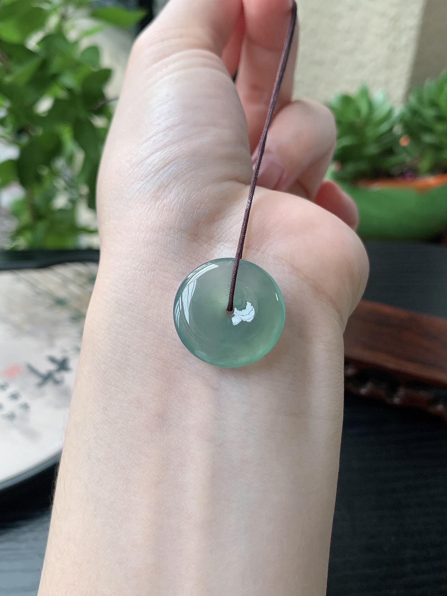 老坑冰种胶感晴水绿平安扣吊坠 裸石尺寸:20.8-3.9mm