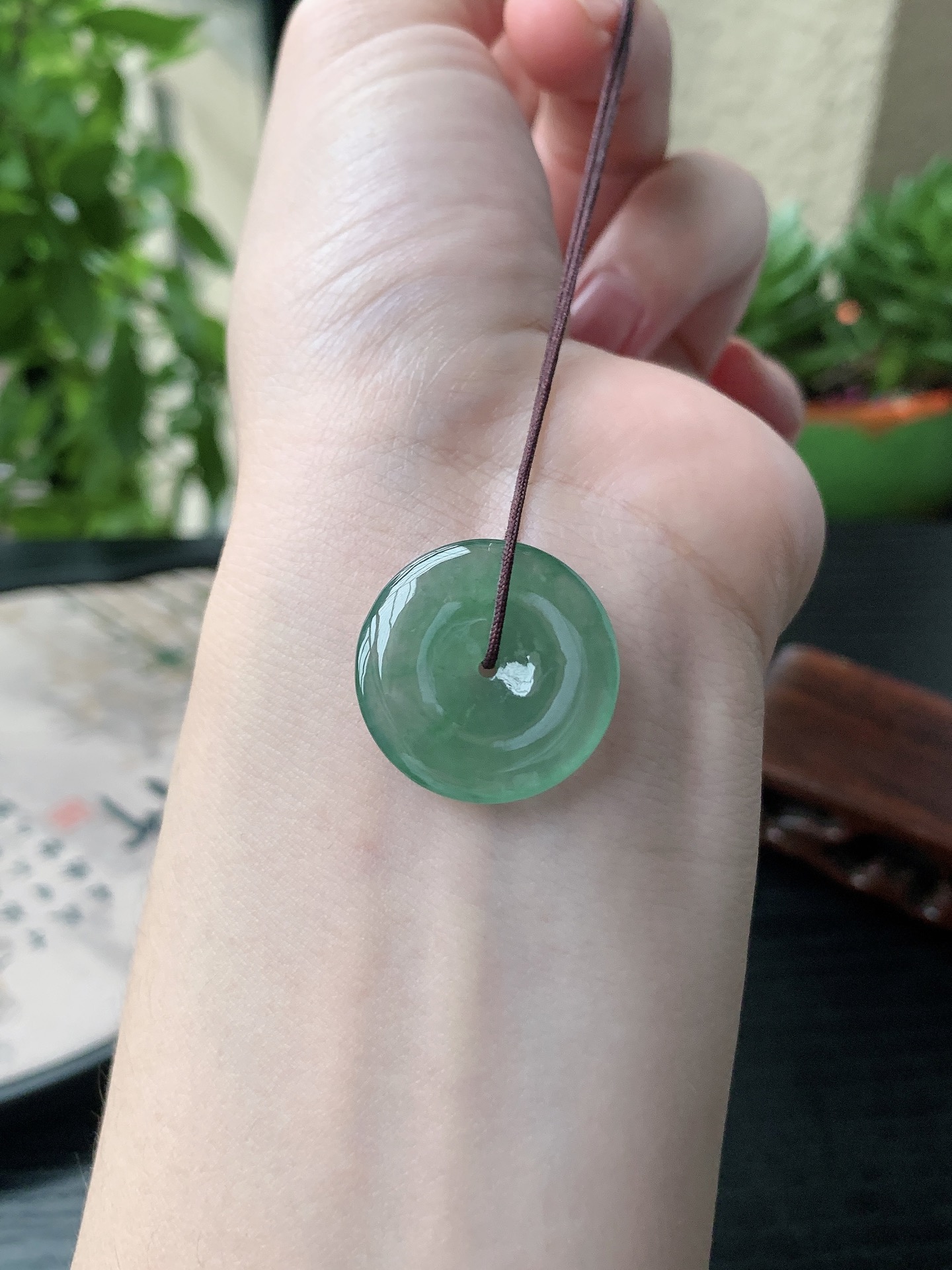 老坑冰种胶感飘绿平安扣吊坠 裸石尺寸:22.3-4mm