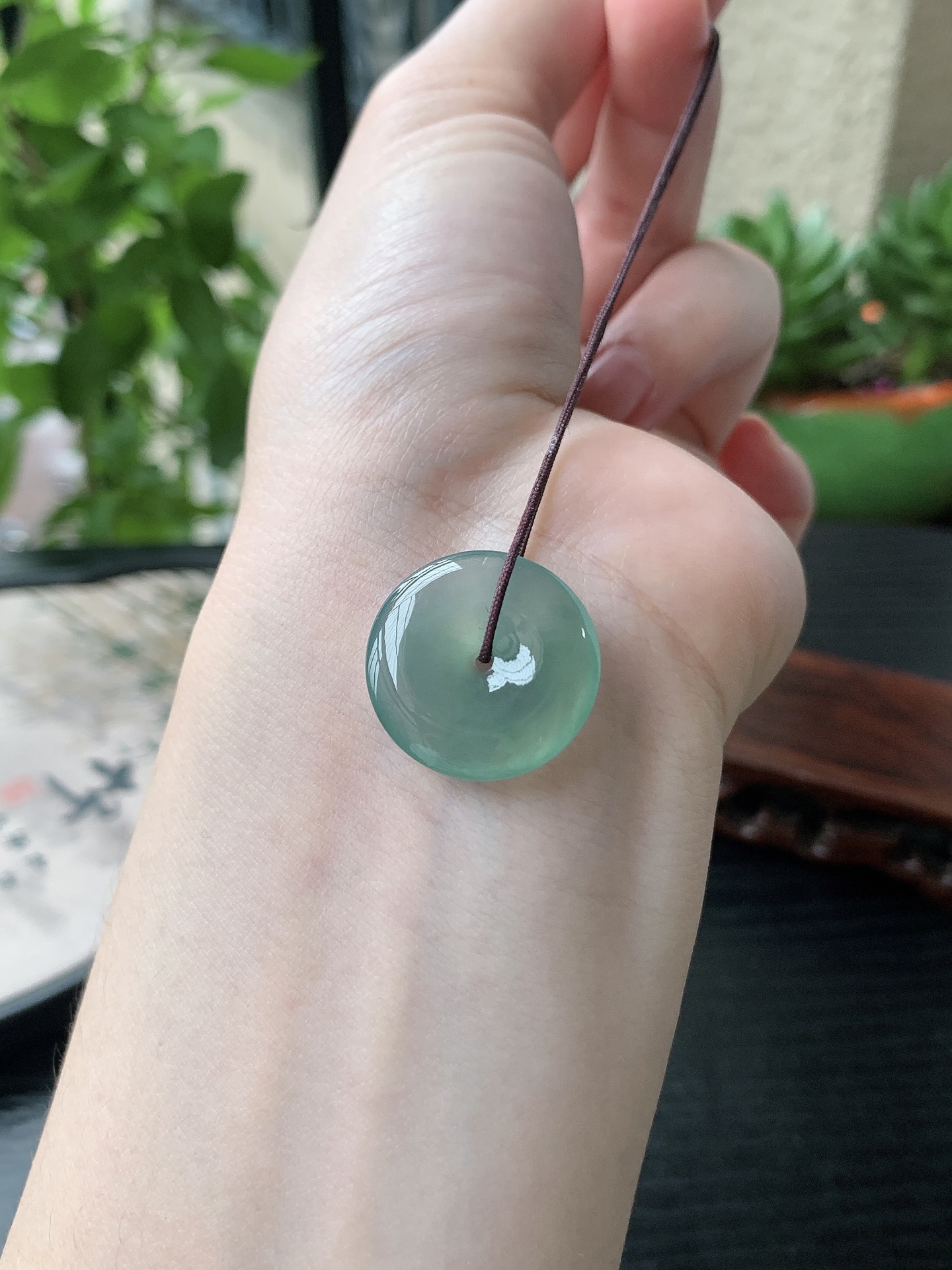 老坑冰种胶感晴水绿平安扣吊坠 裸石尺寸:20.8-3.9mm