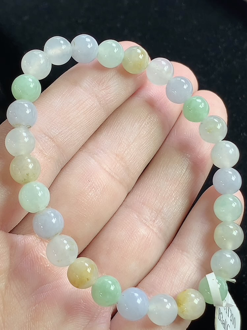 冰多彩玉珠手串，尺寸6.8mm，Q15dlh