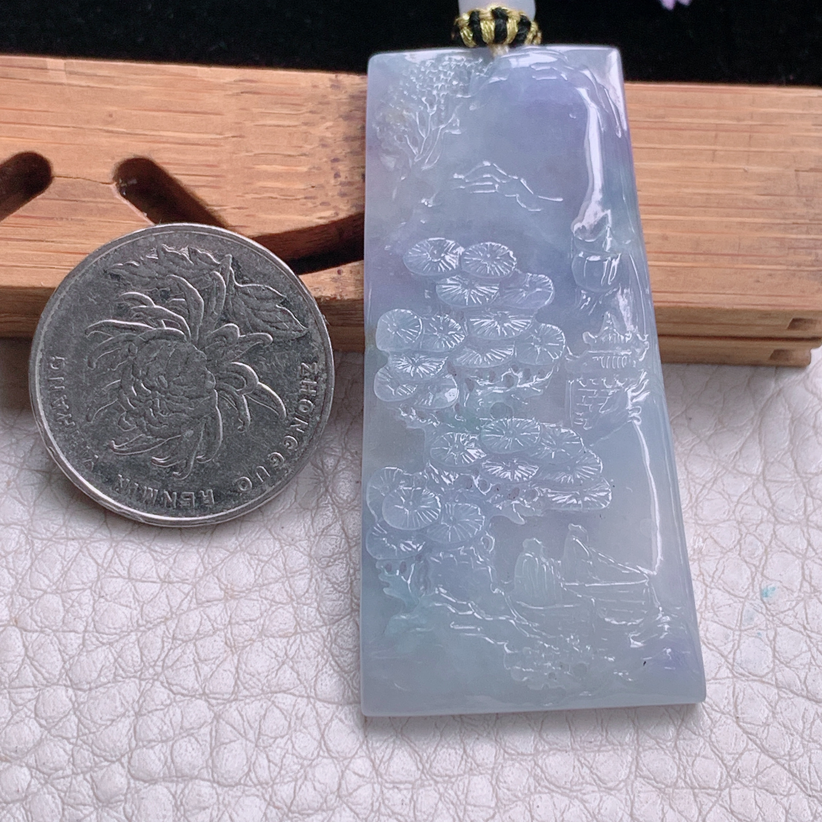 Yl实拍56*26.7*4.7天然缅甸翡翠紫罗兰山水牌吊坠