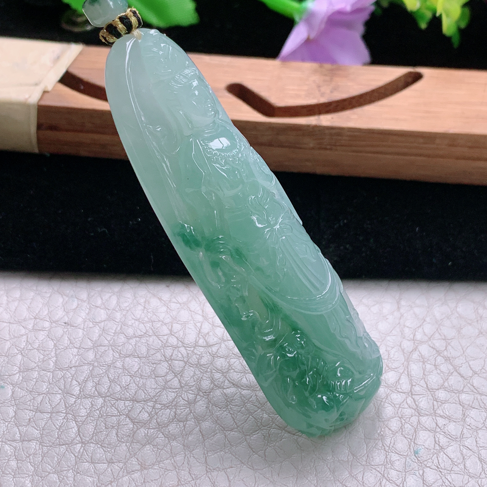 Yl实拍71*25*11.5天然缅甸翡翠自在飘观音吊坠站观音菩萨玉坠