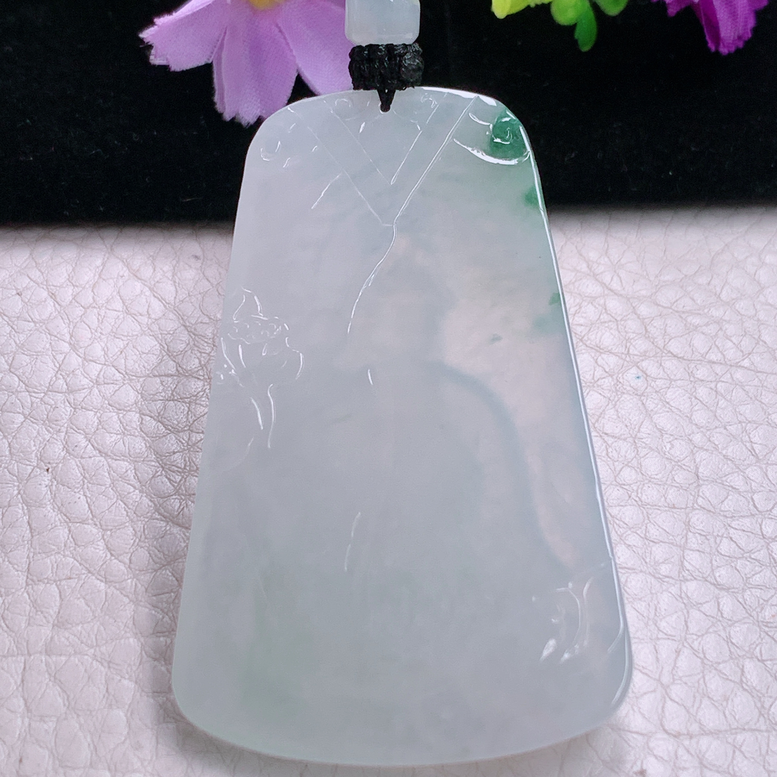 Cys实拍66*39.6*7天然缅甸翡翠飘花大势至观音菩萨玉坠