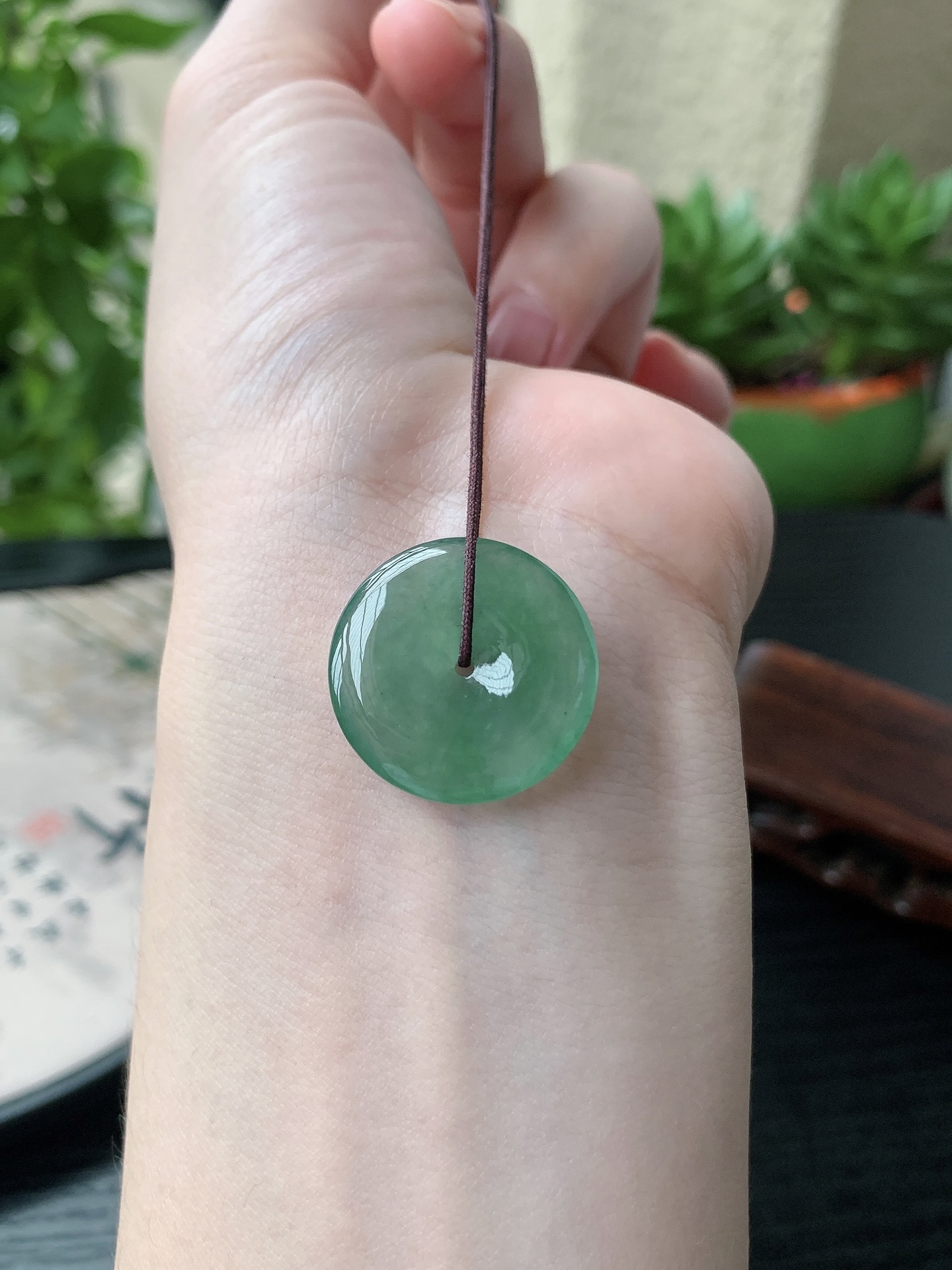 老坑冰种胶感飘绿平安扣吊坠 裸石尺寸:22.3-4mm