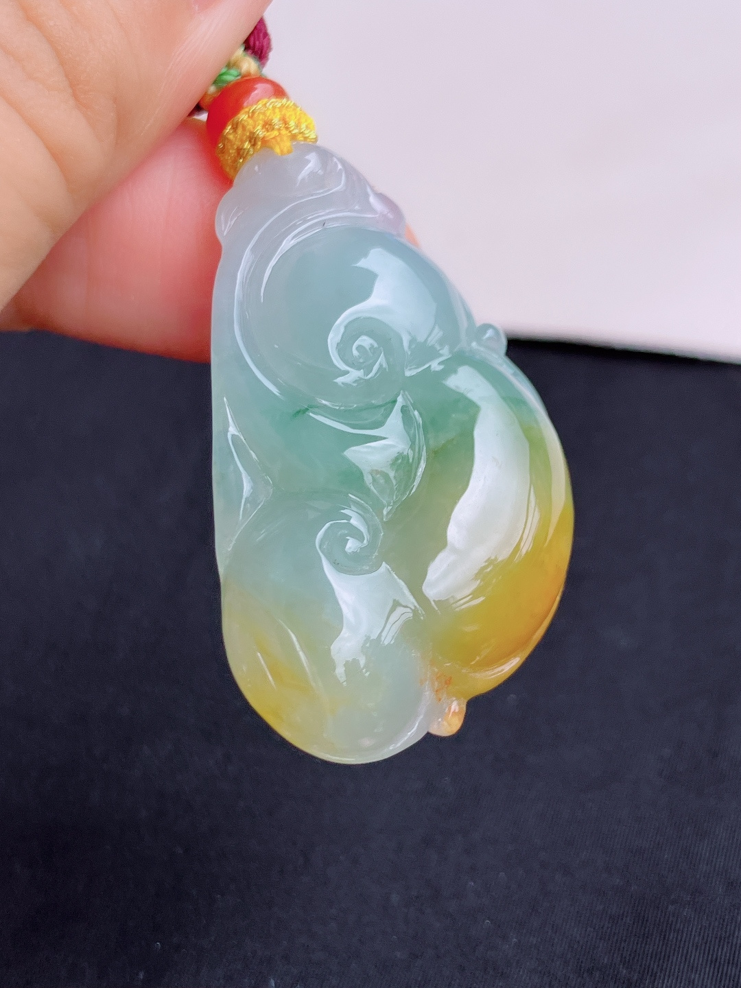 三彩如意，特色，尺寸38.8/24/7.8/自然光实拍