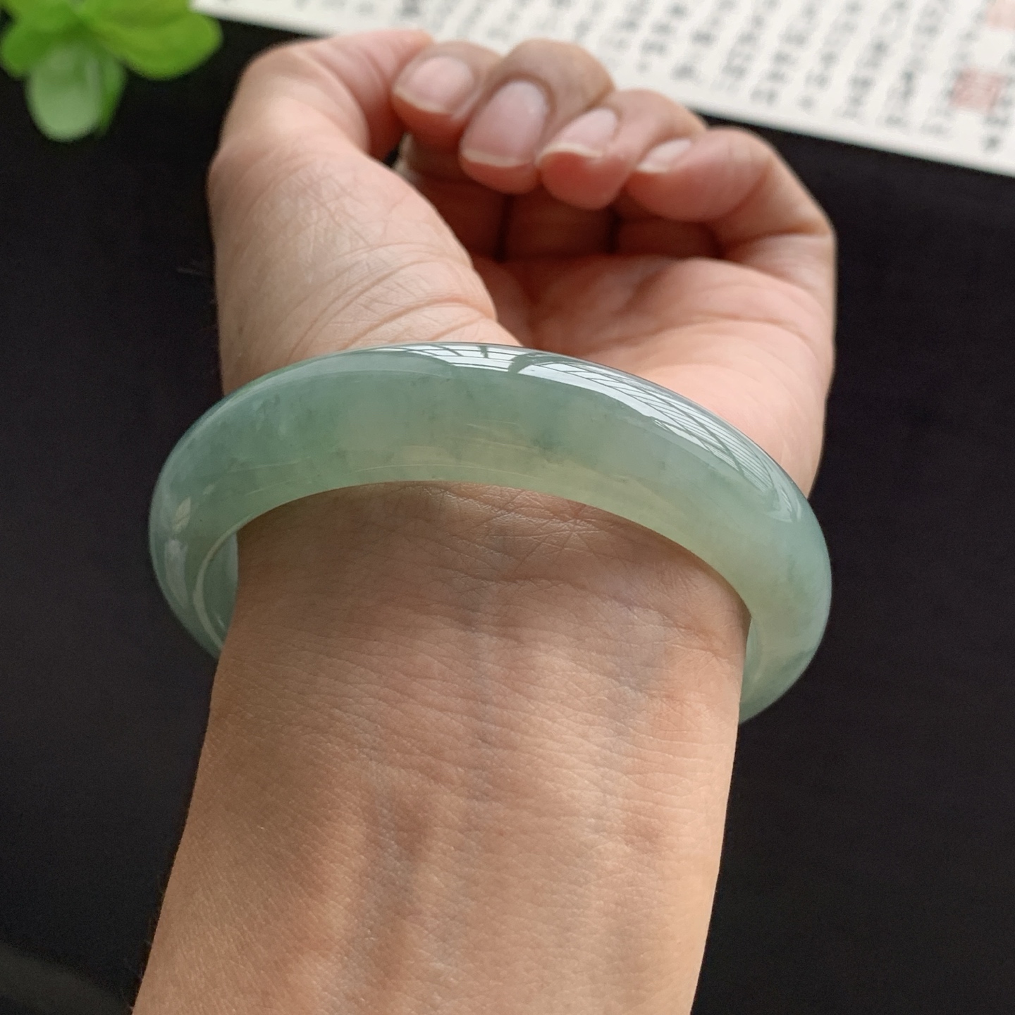 071509GX 蓝水飘花正圈翡翠手镯 58.4-14.3-7.7