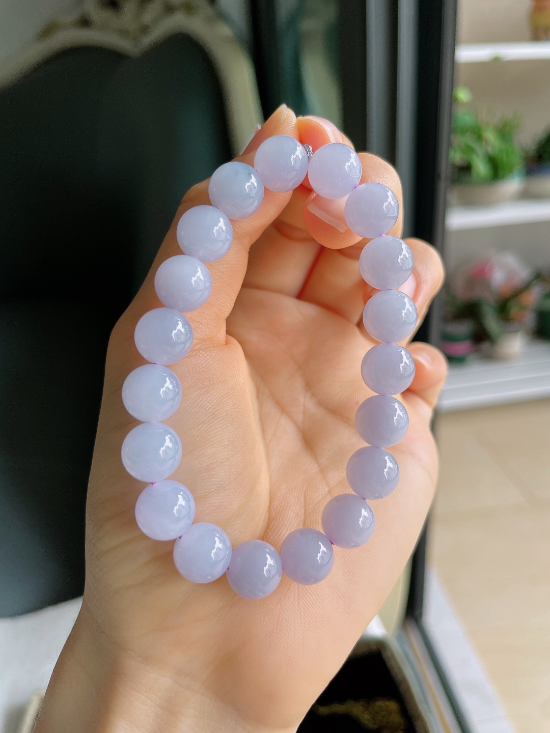 缅甸天然翡翠A货，冰手串，尺寸：10mm。【编3952】