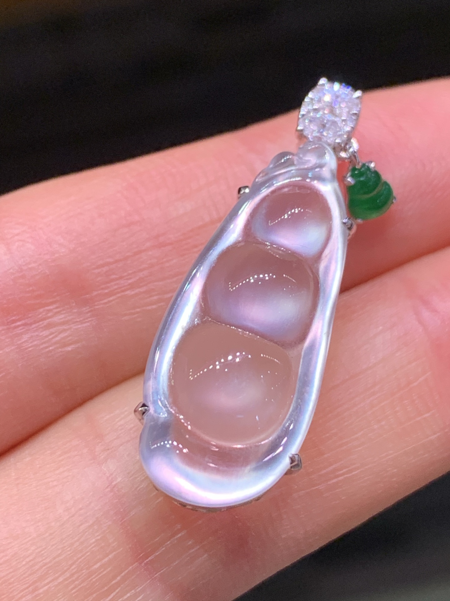 ️ 玻璃种炸光福豆吊坠，31.6-11.4-8.8
