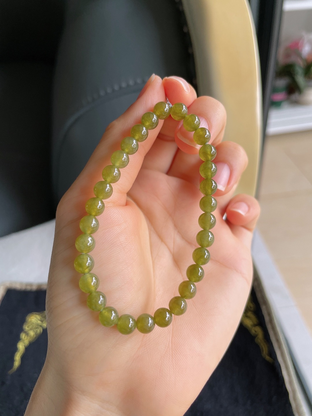 ️，天然翡翠A货，冰种冰黄翡手串，尺寸：6mm。【编3371】