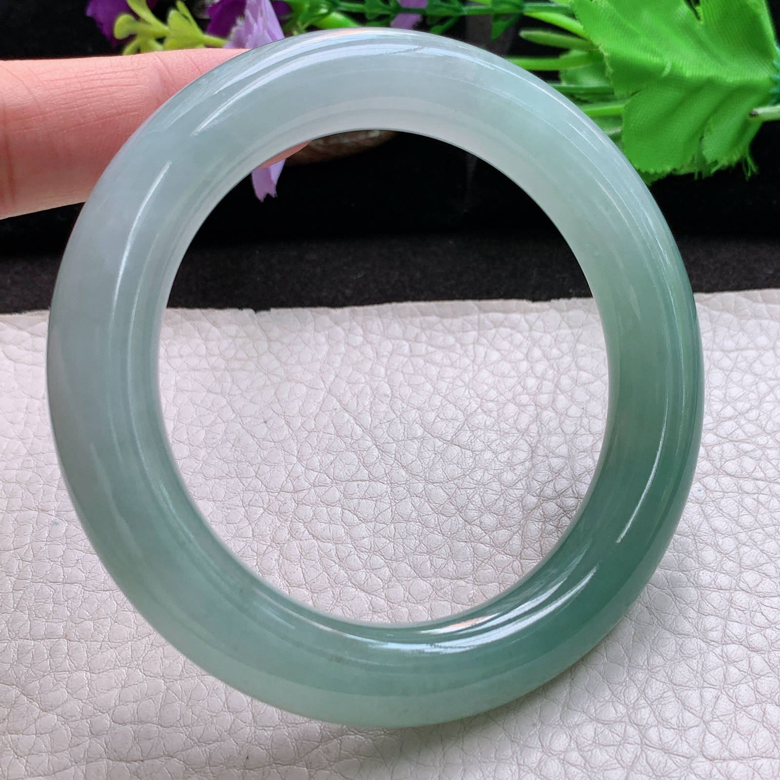js大圈口62*12.5*12.3招财胖圆镯 缅甸翡翠a货玉手镯半山水圆条玉手环