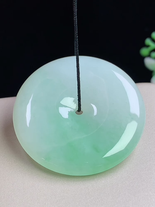 飘绿平安扣，无裂，尺寸34-5.4mm，Q16tgj