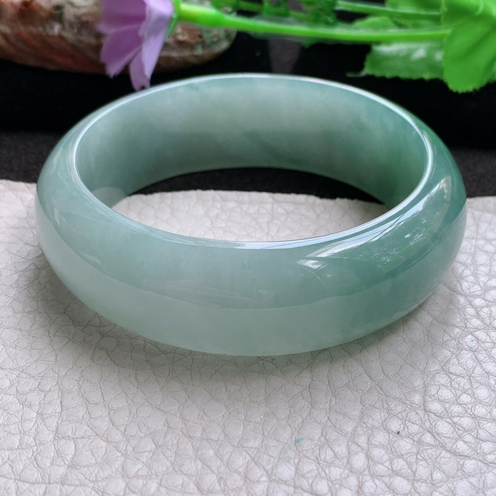 js稀有款58.5*19.8*8.2招财轮胎镯 缅甸翡翠a货玉手镯半山水正圈玉手环