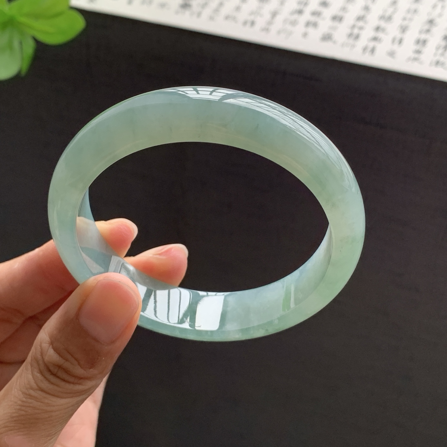 071509GX 蓝水飘花正圈翡翠手镯 58.4-14.3-7.7